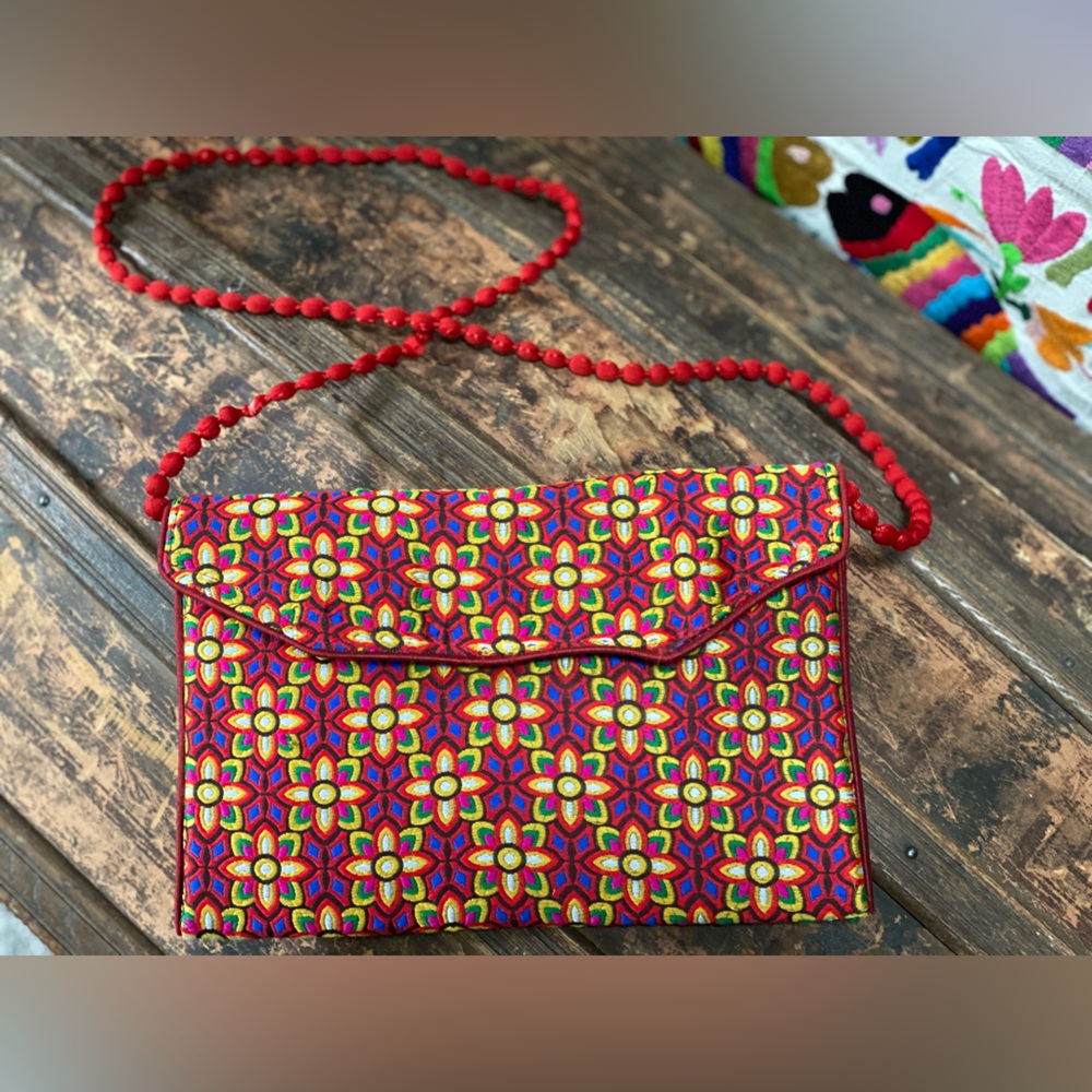Upcycled sari envelope clutch